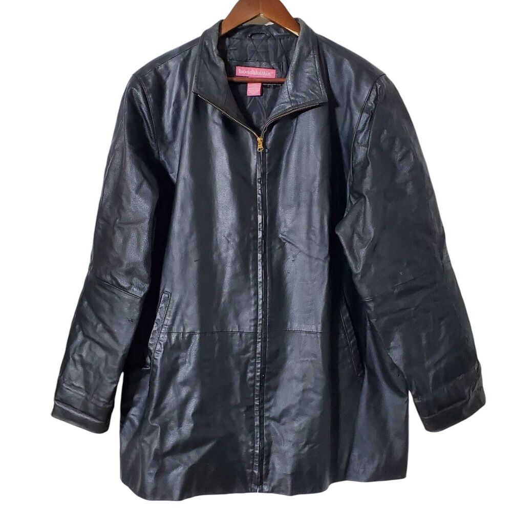 Woman Within Leather Jacket Size 18W Plus Quilted Lining Zip Up Swing Womens